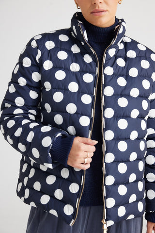 Brave&true Puffer Jacket Sillian Navy Spot - Pink Poppies 