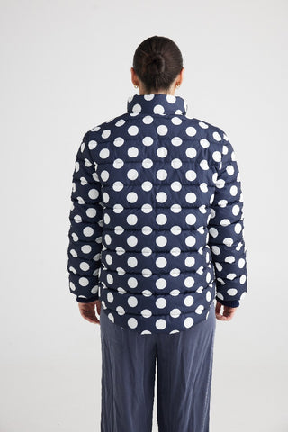 Brave&true Puffer Jacket Sillian Navy Spot - Pink Poppies 