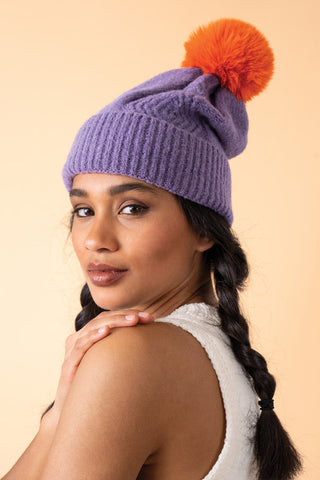 Powder Beanie Ingred Bobble - Lavender&tangerine - Pink Poppies 