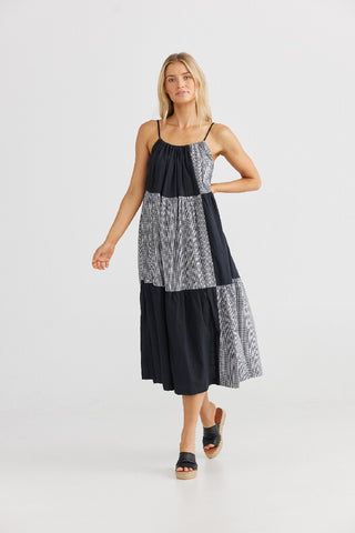 Shanty Dress Leonardo Midi Black Check - Pink Poppies 