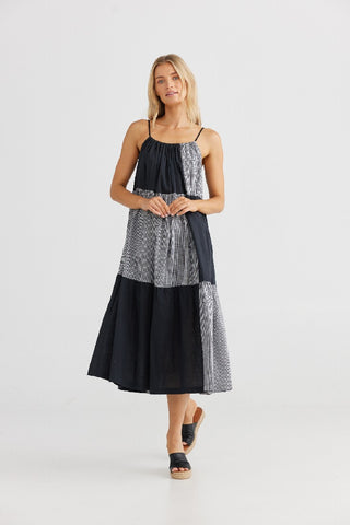 Shanty Dress Leonardo Midi Black Check - Pink Poppies 