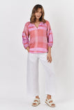 Naturals By O&j Top 3/4 Sleeve Linen Ombre - Pink Poppies 