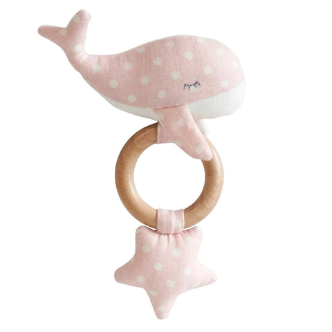 Alimrose Rattle Whale Pink Squeaker - Pink Poppies 