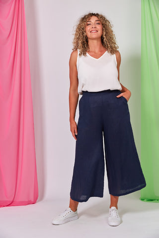 Eb/ive Pant La Vie Crop Sapphire - Pink Poppies 