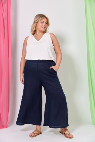 Eb/ive Pant La Vie Crop Sapphire - Pink Poppies 