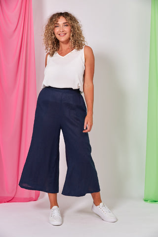 Eb/ive Pant La Vie Crop Sapphire - Pink Poppies 