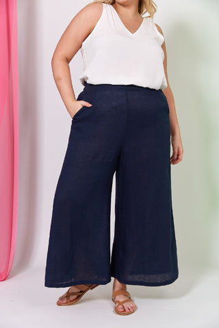 Eb/ive Pant La Vie Crop Sapphire - Pink Poppies 