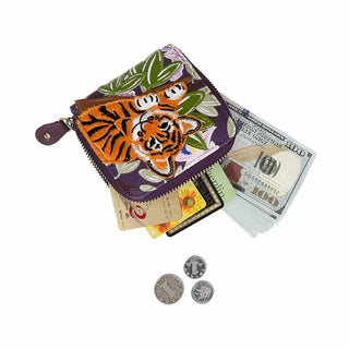 Vendula Animal Park - Tiger Square Wallet - Pink Poppies 