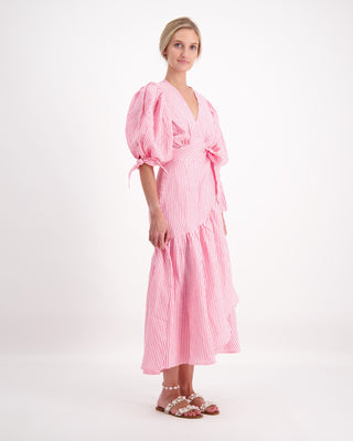 Luoni Wrap Dress Ariana Pink White Stripe - Pink Poppies 