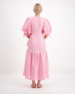 Luoni Wrap Dress Ariana Pink White Stripe - Pink Poppies 