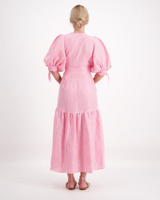 Luoni Wrap Dress Ariana Pink White Stripe - Pink Poppies 