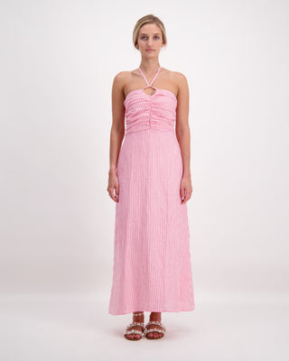 Luoni Dress Honor Pink White Stripe - Pink Poppies 