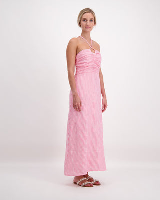 Luoni Dress Honor Pink White Stripe - Pink Poppies 