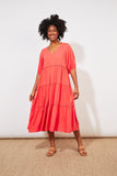 Haven Dress Tropicana Tiered Maxi Coral - Pink Poppies 