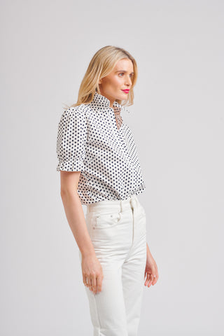 Shirty Shirt Serena S/s White Navy Spot - Pink Poppies 