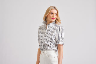 Shirty Shirt Serena S/s White Navy Spot - Pink Poppies 