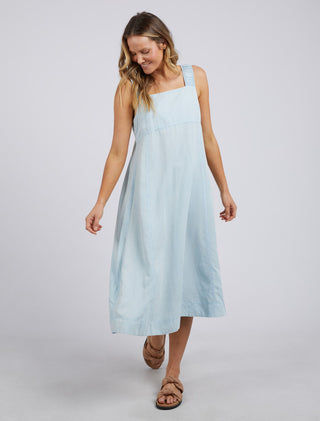 Foxwood Dress Sage Denim Light Blue - Pink Poppies 