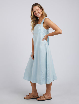 Foxwood Dress Sage Denim Light Blue - Pink Poppies 