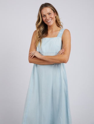 Foxwood Dress Sage Denim Light Blue - Pink Poppies 