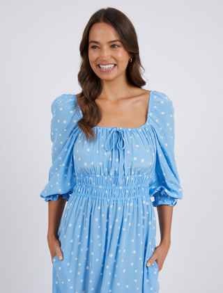 Elm Dress Romy Spot Azure - Pink Poppies 