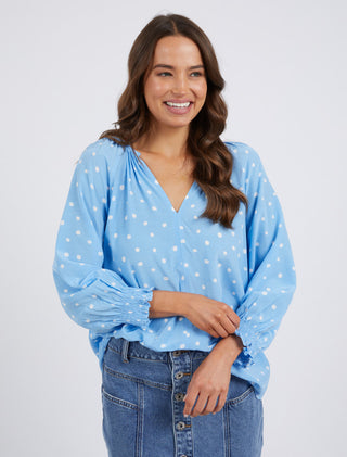 Elm Blouse Romy Spot Azure - Pink Poppies 