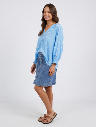 Elm Blouse Romy Spot Azure - Pink Poppies 