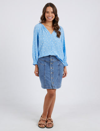 Elm Blouse Romy Spot Azure - Pink Poppies 