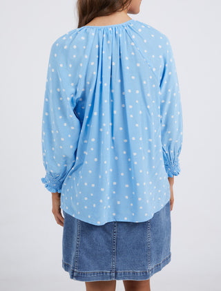 Elm Blouse Romy Spot Azure - Pink Poppies 