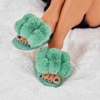 Annabel Trends Slipper Cosy Luxe Pom Pom Spearmint Sml