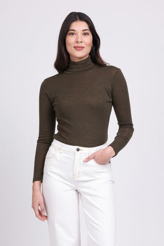 Foil Knit Polo Neck Khaki Marl [sz:xs]