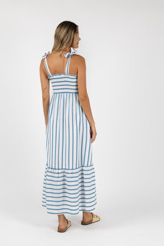 Humidity Dress Santos Shirred Blue Stripe [sz:size 8]