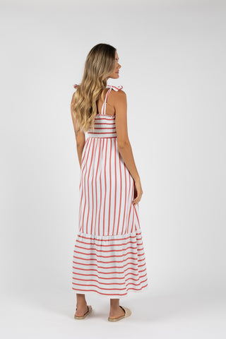 Humidity Dress Santos Shirred Pink Stripe [sz:size 8]