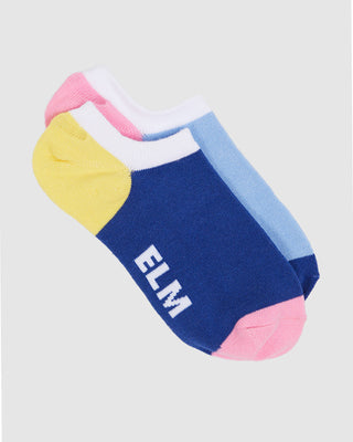 Elm Socks No Show Holiday Sun Pink/blue/yellow