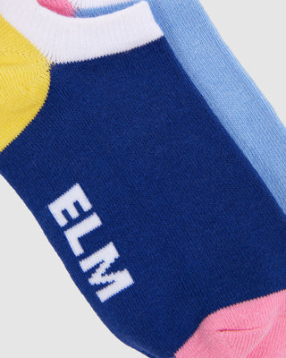 Elm Socks No Show Holiday Sun Pink/blue/yellow