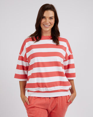 Elm Mazie Block Stripe Sweat - Watermelon Crush And White [sz:size 8]