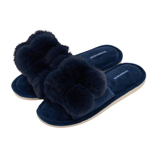 Annabel Trends Slipper Cosy Luxe Pom Pom Navy [sz:small/medium]