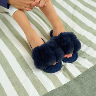 Annabel Trends Slipper Cosy Luxe Pom Pom Navy [sz:small/medium]