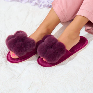 Annabel Trends Slipper Cosy Luxe Pom Pom Mulberry [sz:small/medium]