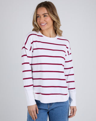 Foxwood Crew Farrah Stripe Ls - Beetrood Red [sz:size 8]