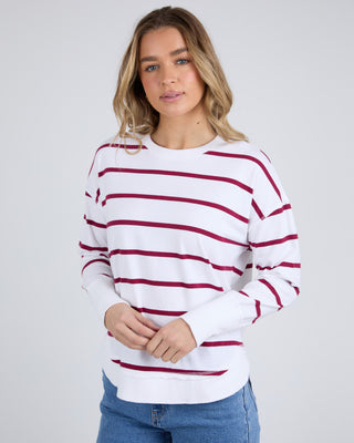 Foxwood Crew Farrah Stripe Ls - Beetrood Red [sz:size 8]