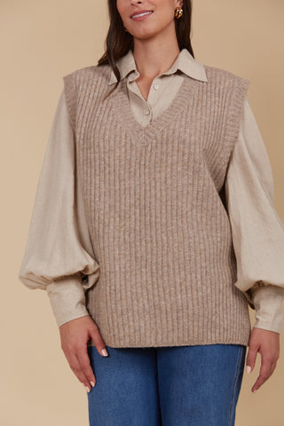 Isleofmine Vest Knit Miru - Taupe [sz:small]