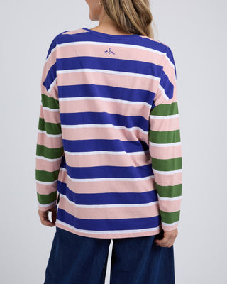 Elm Tee Ribbon Long Sleeve - Pink & Blue Stripe [sz:size 10]