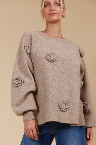 Isleofmine Jumper Miru Flower - Taupe [sz:small]