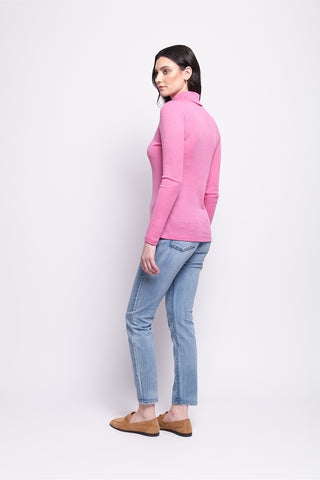 Foil Polo Neck Top Fine Merino - Thrift Pink [sz:xs]