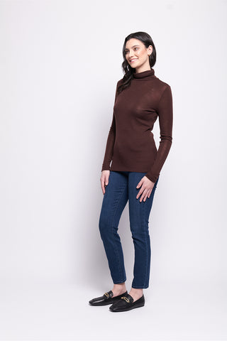 Foil Polo Neck Top Merino Wool - Raisin [sz:xs]