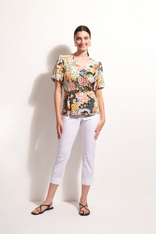 Foil Pant Capri Fuss Free - White [sz:size 8]