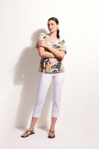 Foil Pant Capri Fuss Free - White [sz:size 8]