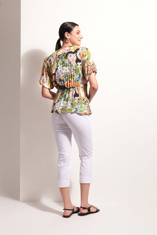 Foil Pant Capri Fuss Free - White [sz:size 8]