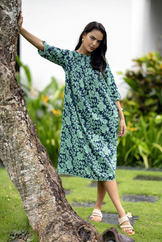 Humidity Smock Dress Fleur - Mint/navy [sz:small]