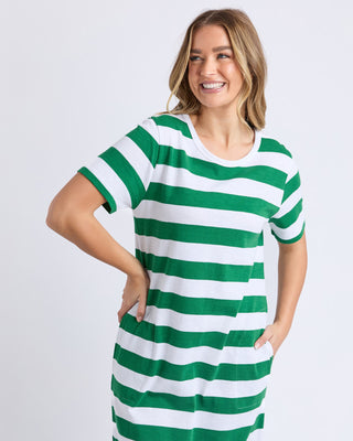 Foxwood Dress Tallow - Green & White Stripe [sz:size 10]
